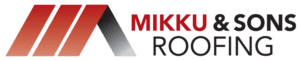 Mikku and Sons Roofing logo, featuring a roof illustration on a transparent background